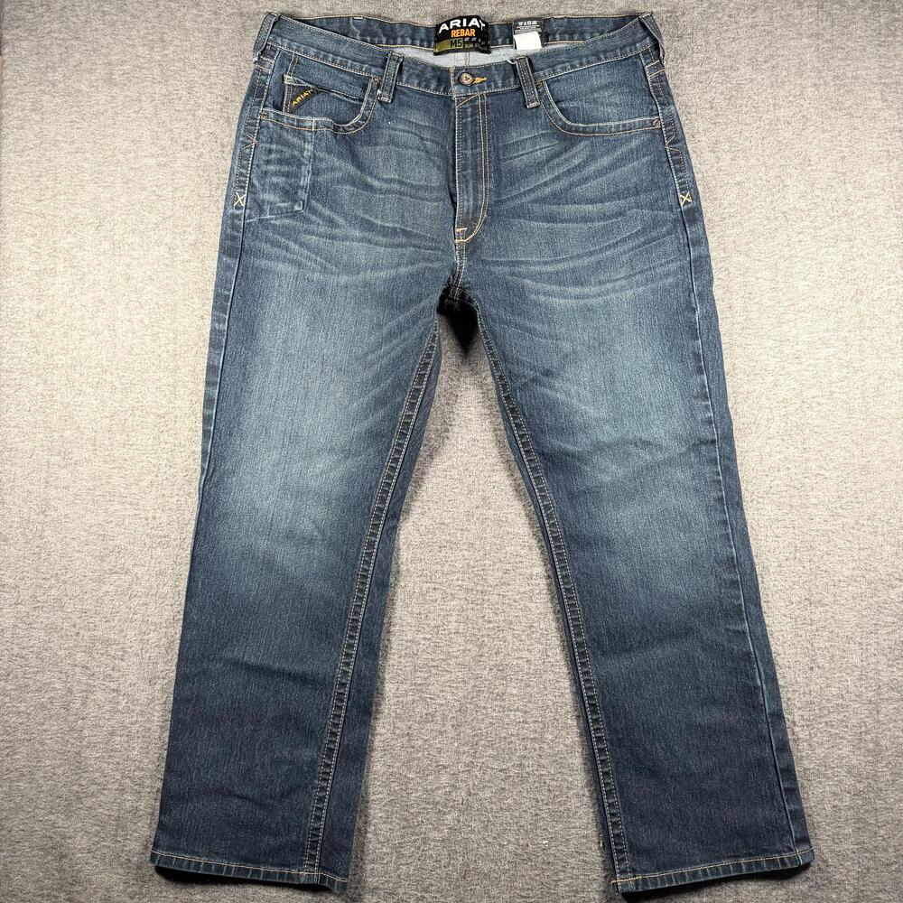 Ariat Jeans Mens 40x30 Blue Rebar M5 Slim Straight Stretch Denim Workwear Pants